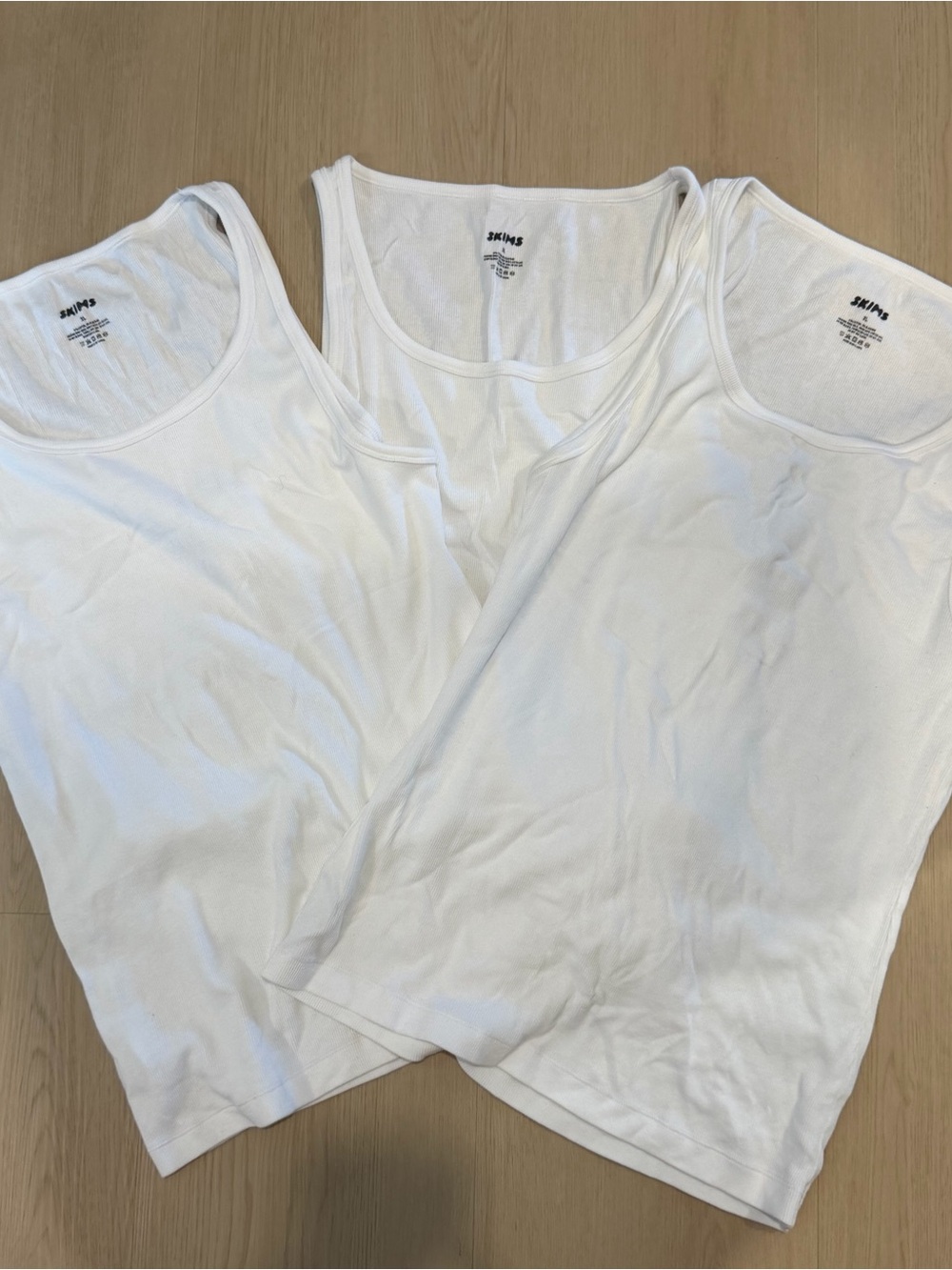 Skims Men’s White Tank Top - Classic Ribbed Scoop Neck - 3 pack